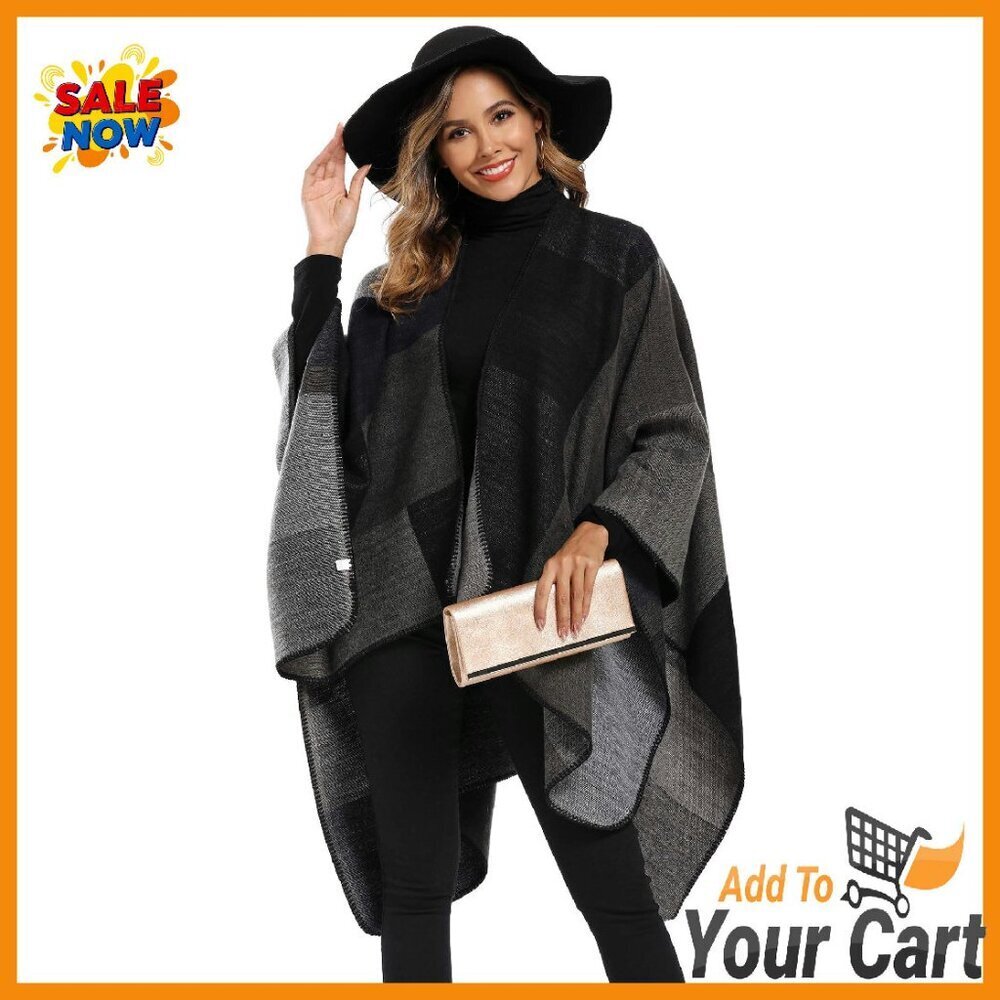 Oversized Poncho Cardigan Shawl Wrap Winter Sweater Cape Open Front